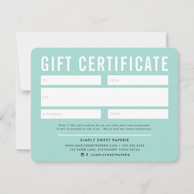 GIFT CERTIFICATE modern business pastel mynta (Framsida)