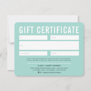 GIFT CERTIFICATE modern business pastel mynta