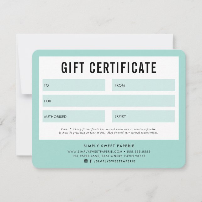 GIFT CERTIFICATE modern business voucher mynt (Framsida)