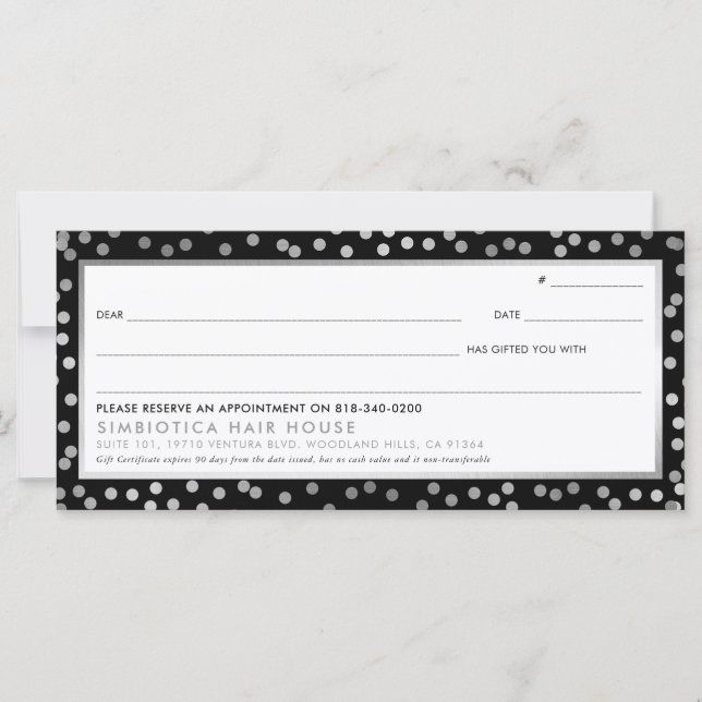 GIFT CERTIFICATE modern glam dots silver black (Framsida)