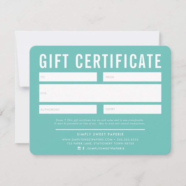 GIFT CERTIFICATE modern snyggt business mynta (Framsida)