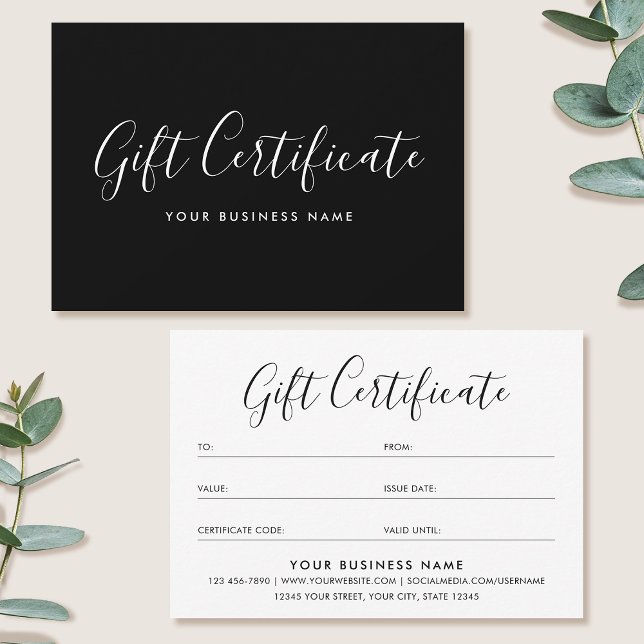 Gift Certificate Script Minimalist Black Card (Skapare uppladdad)