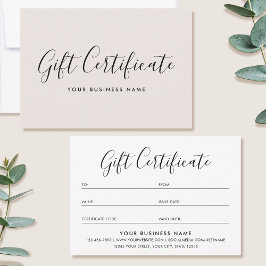 Gift Certificate Script Minimalist Off-White Card