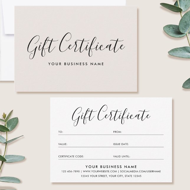 Gift Certificate Script Minimalist Off-White Card (Skapare uppladdad)