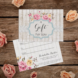 Gift Certificate Shabby chic Blommigt Rustic Wood