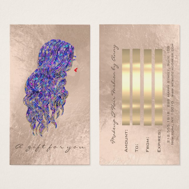 Gift Certificate Sjöjungfru Guld Hairdresser Makeu Visitkort (Framsida & baksida)