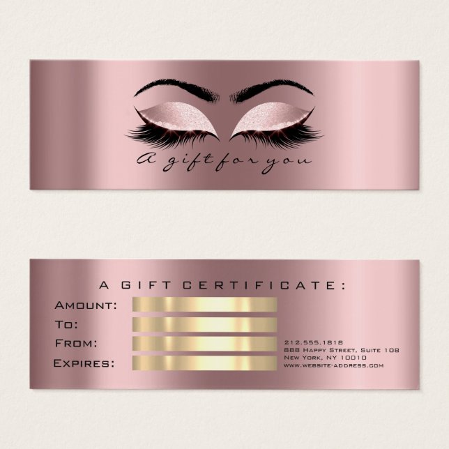 "Gift Certificate Small Lash Makeup Sparkly Mauve Litet Visitkort (Framsida & baksida)