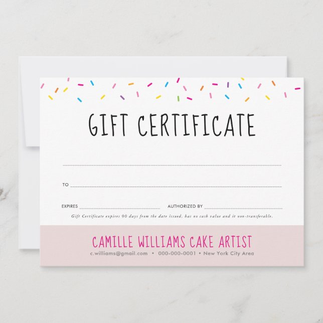 GIFT CERTIFICATE söt roligt färglös sprinkles baka (Framsida)