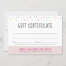 GIFT CERTIFICATE söt roligt färglös sprinkles baka