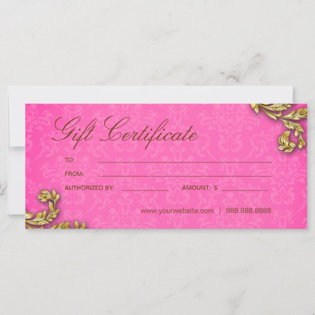 Gift Certificates Salon Spa Guld Löv Rosa (Framsida)