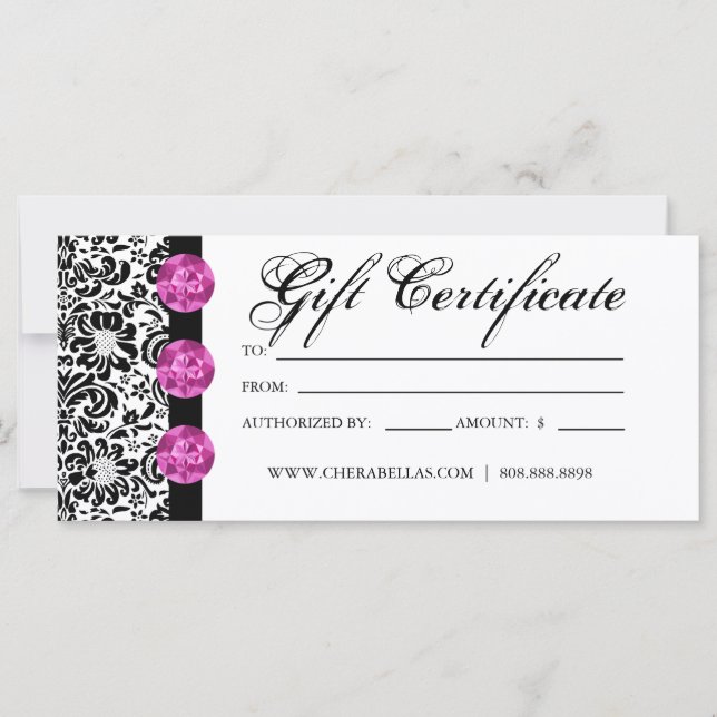 Gift Certificates Salon Spa Rosa Damask Jewelry (Framsida)