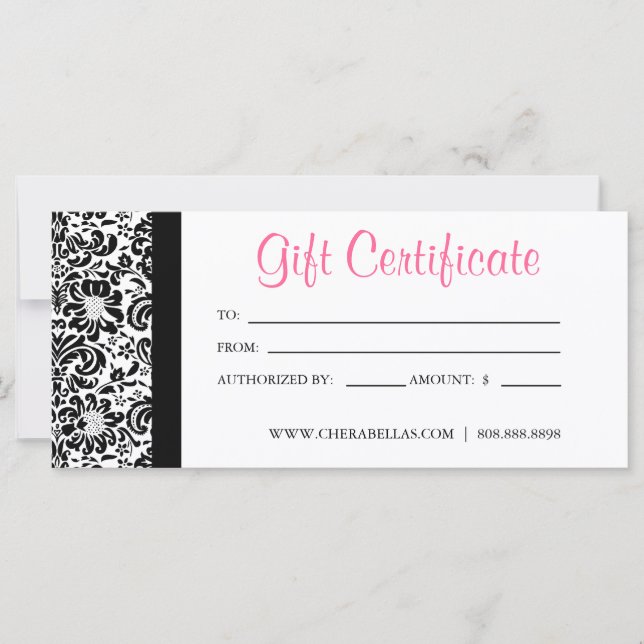 Gift Certificates Salon Spa Rosa Damask Ram (Framsida)