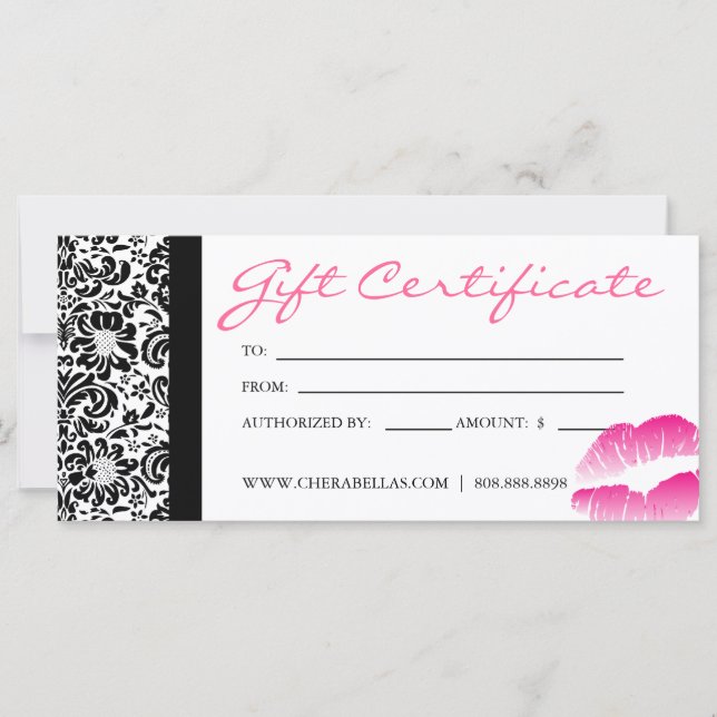 Gift Certificates Salon Spa Rosa Damask Ram Läppar (Framsida)