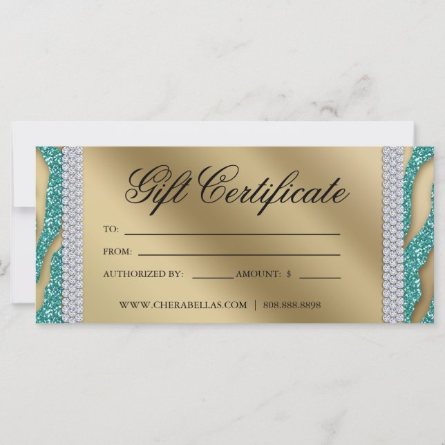 Gift Certificates Tanning Salon Jewelry Teal Guld (Framsida)