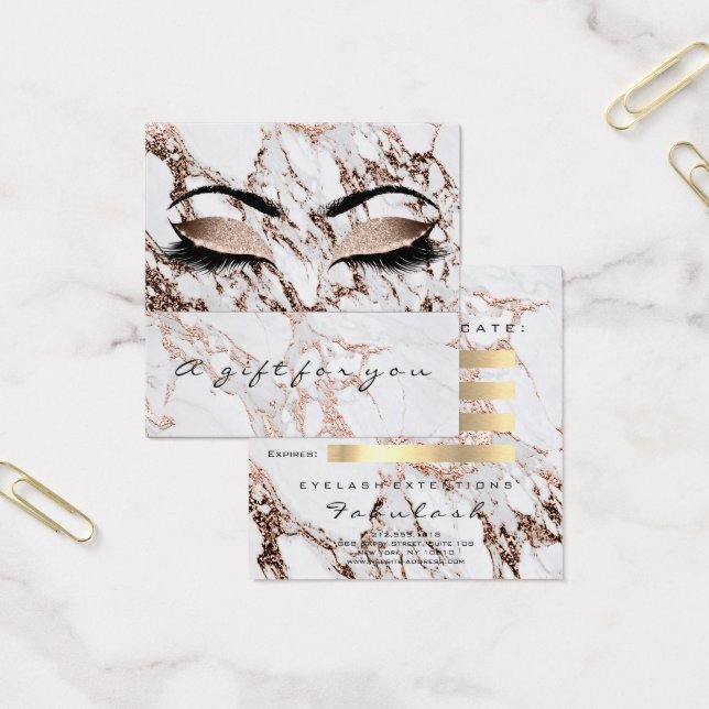 Gift-certifikat Copper Marble Glitter Lash Makeup Fyrkantigt Visitkort (Kontor)
