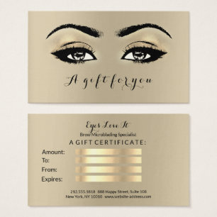 Gift-certifikat Sepia Guld Lash Makeup Artist Visitkort