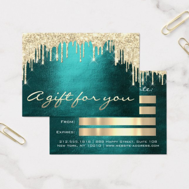 Gift-certifikat Teal Guld DripEyelash Makeup Hair Visitkort (Kontor)