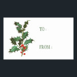 GIFT-ETIKETT: VINTAGE CHRISTMAS HOLLY REKTANGULÄRT KLISTERMÄRKE<br><div class="desc">GIFT-ETIKETT: VINTAGE CHRISTMAS HOLLY</div>