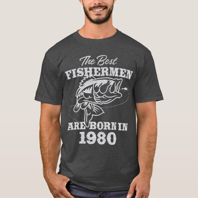 Gift för 41 år gammal fiskare 1980 41:a t shirt (Framsida)