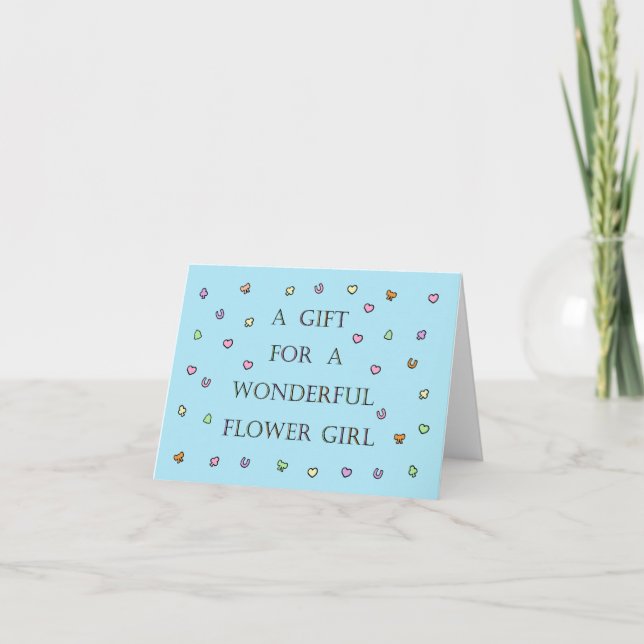 Gift för Flower Girl Confetti och Lettering Kort (Framsida)