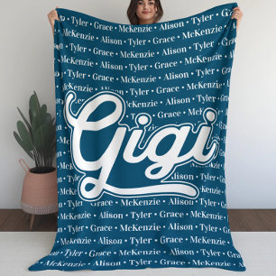 Gift for Gigi med Grandchildren Namn Fleecefilt
