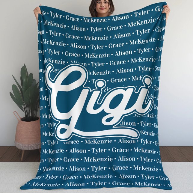 Gift for Gigi med Grandchildren Namn Fleecefilt (Gift For Gigi with Grandchildren Names Fleece Blanket (L))