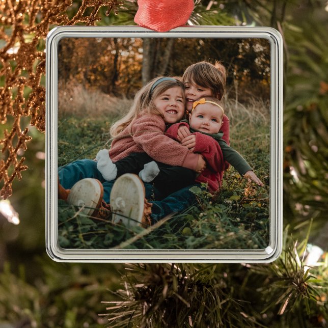 Gift for Grandma | Barnbarn Fotojul Julgransprydnad Metall (Grandkids Photo Christmas Ornament)