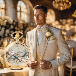 Gift för Groom Guld Pocket Watch Pearl Kusten Eleg Armbandsur