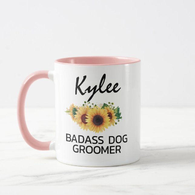 Gift för Hund Groomer Hund Groomer Blommigt Mugg (Vänster)