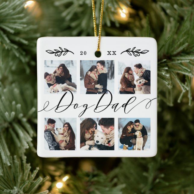 Gift för Hund Pappa| Behåll familjens fotosamling Julgransprydnad Keramik (Träd)