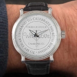 Gift för Make på hans 60:e födelsedag Armbandsur<br><div class="desc">Se upp för make på hans födelsedag. Speciell klocka med inskrift. 60:e födelsedagspresent. Titta med inskriptionen plus meddelandet "Med Kärlek". Även namn från varje partner. Vit klocka ansikte.</div>