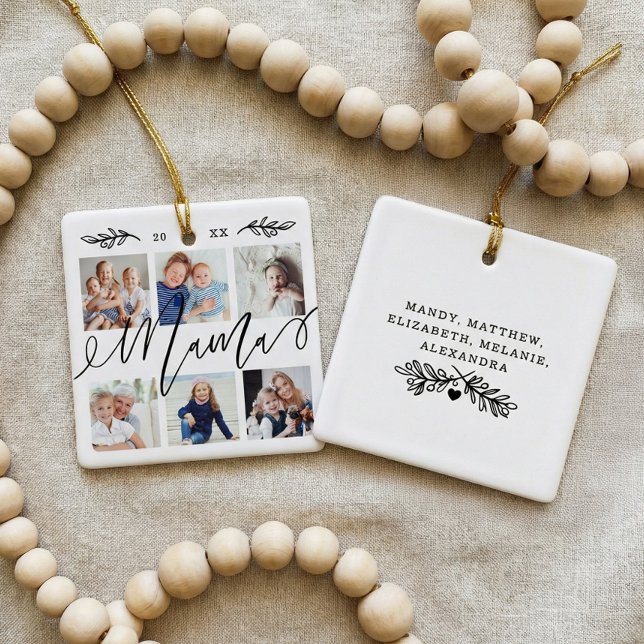 Gift for Mamma | Farbarn Fotokollage Julgransprydnad Keramik (Gift for Mama Personalized Grandchildren Photos Ceramic Ornament)