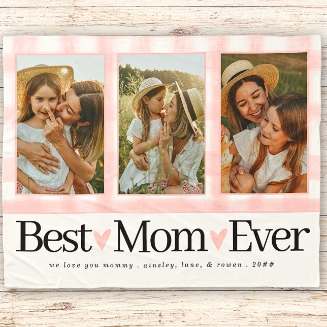 Gift for Mamma Mors dag Photo Best Mamma Gingham Fleecefilt (Skapare uppladdad)