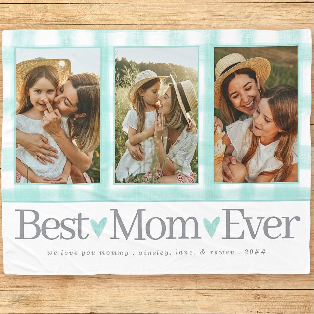 Gift for Mamma Mors dag Photo Best Mamma Gingham Fleecefilt (Skapare uppladdad)