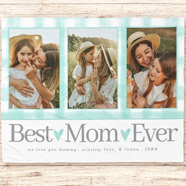 Gift for Mamma Mors dag Photo Best Mamma Gingham Fleecefilt (Skapare uppladdad)
