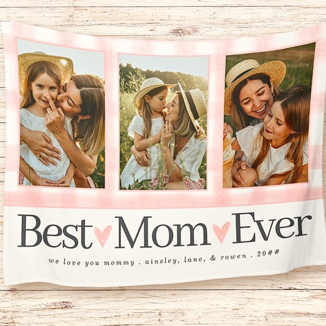 Gift for Mamma Mors dag Photo Best Mamma Gingham Fleecefilt (Skapare uppladdad)