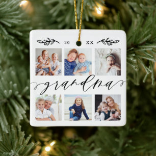 Gift för mormor  Fotokollage för morbarn Julgransprydnad Keramik