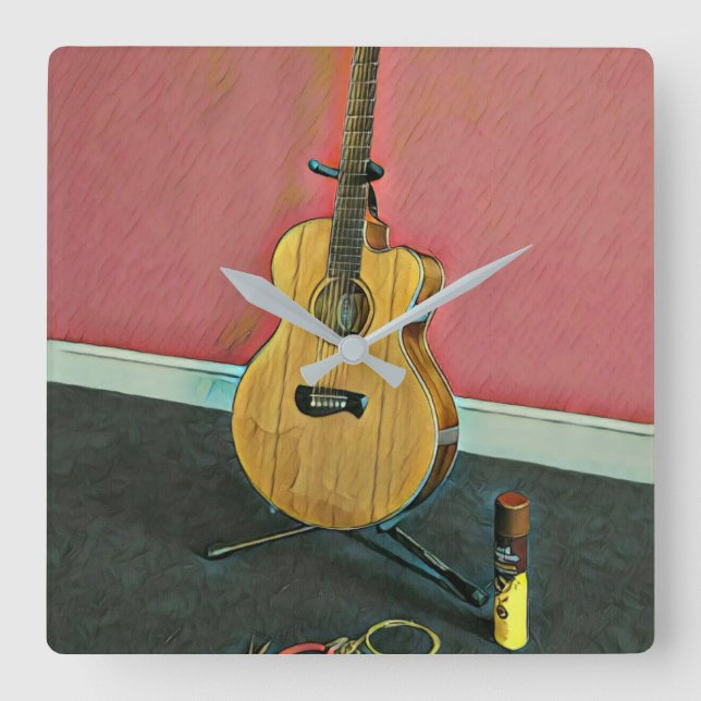 Gift för musiker Guitarist Fyrkantig Klocka (Framsida)