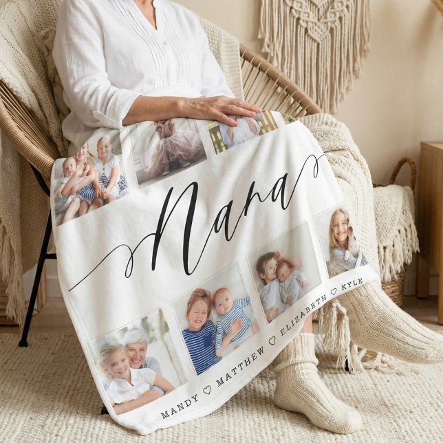 Gift för Nana | Farbarn Fotokollage Fleecefilt (Gift for Nana Personalized Grandkids Photo Collage Fleece Blanket)