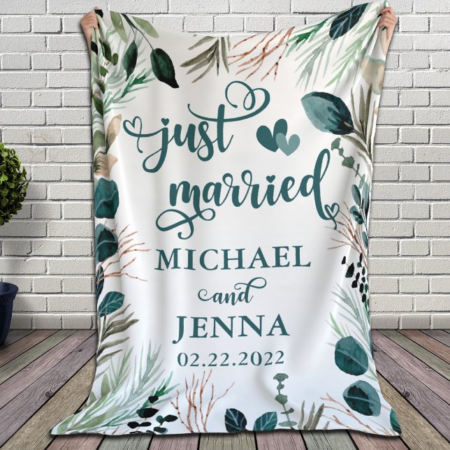 Gift for Newlyweds Greenery Ny gifta Anpassningsba Fleecefilt (Skapare uppladdad)