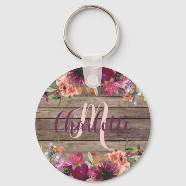 Gift for niece Burgundy Blommigt Ro Guld Nyckelring (Framsida)