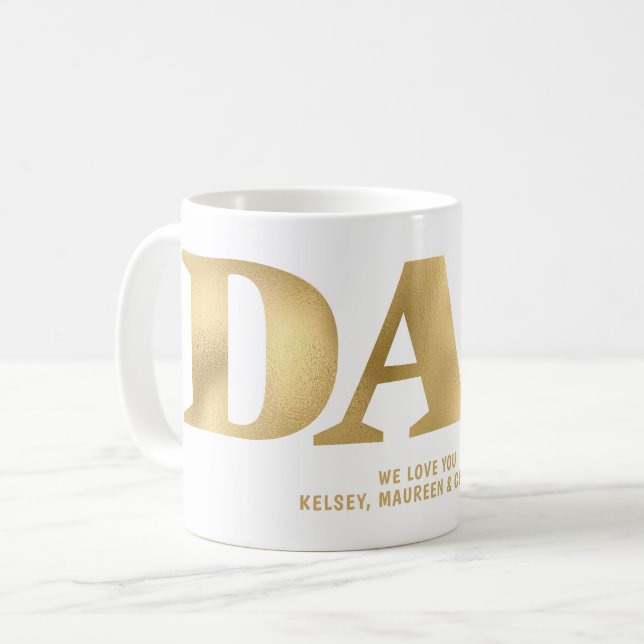 Gift för Pappa med Barn Namn Guld Kaffemugg (Framsida vänster)