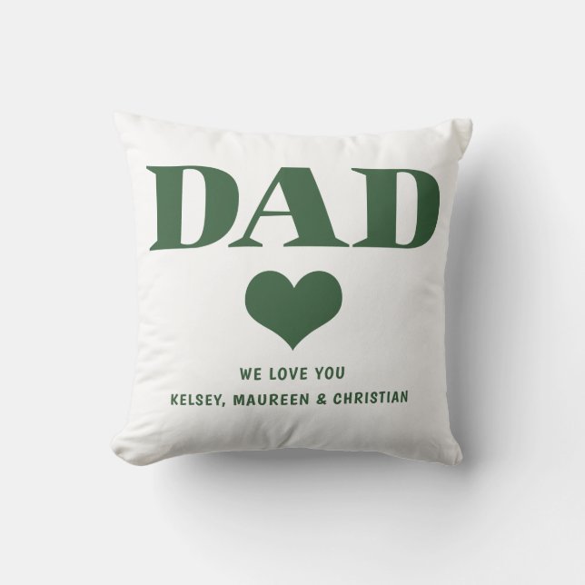 Gift för Pappa med Children Namn Grönt Kudde (Framsida)
