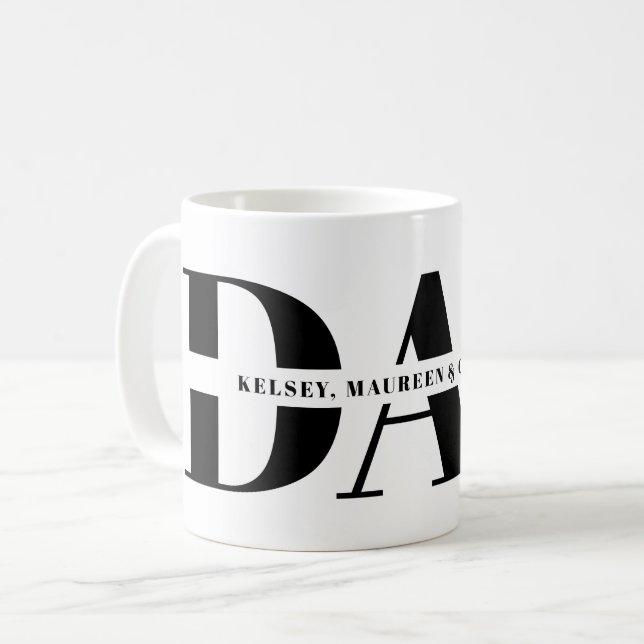 Gift för Pappa med Children Namn Kaffemugg (Framsida vänster)