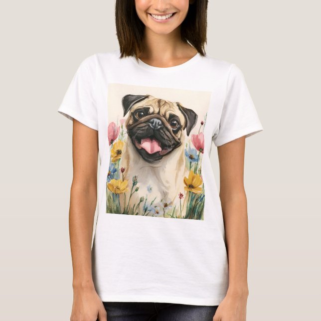 Gift for Pug Mom – Watercolor tee (Framsida)