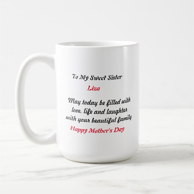 Gift för syster - Personlig Mors dag Gift Kaffemugg (Vänster)