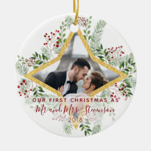 Gift fotogåva för första jul julgransprydnad keramik