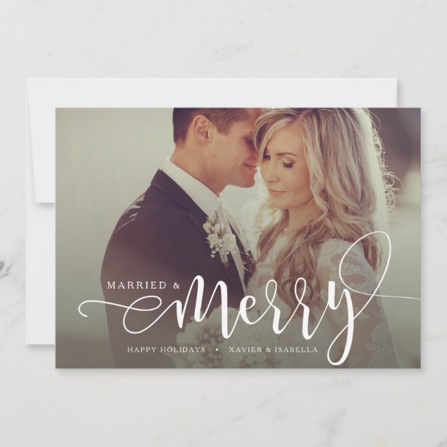 Gift & glatt helgdagfoto julkort (Framsida)