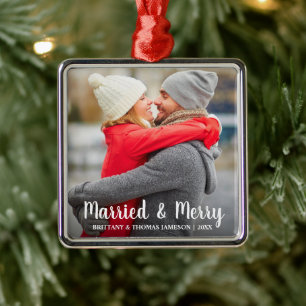 Gift & glatt nygift personfoto julgransprydnad metall