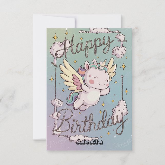Gift Hälsning Unicorn Birthday Kort (Framsida)